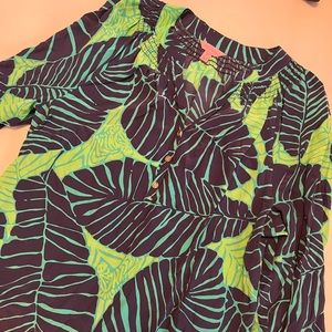Lilly Pulitzer blouse with navy and green palms